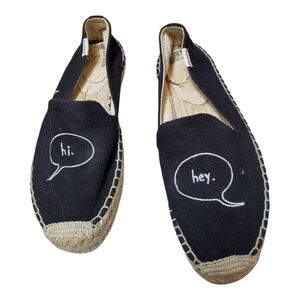 Soludos Black Espadrilles with White Embroidery